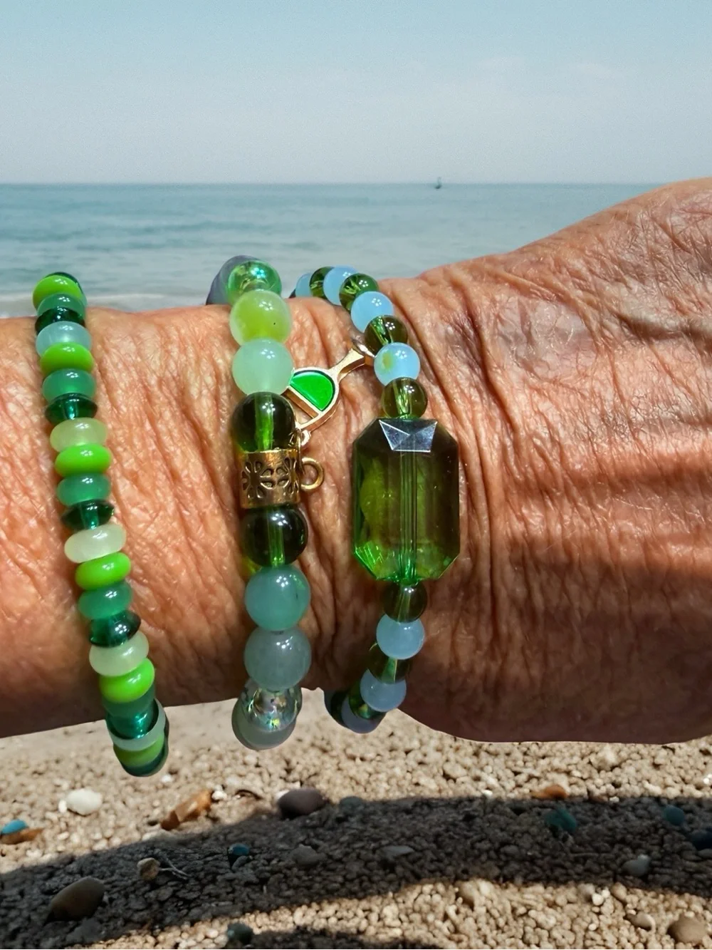 Hand Crafted Green Beaded Bracelet Set